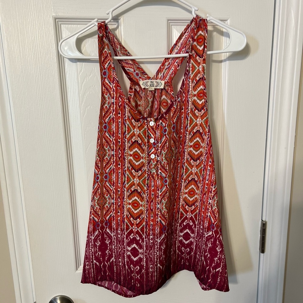 Pink Rose Red and Orange Patterned Tank Top